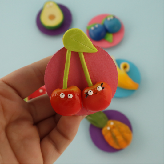 Cherry Food Magnet – Handmade Clay Fruit Fridge Friend