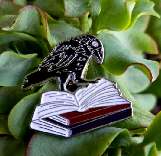 Crow Book Stack Pin