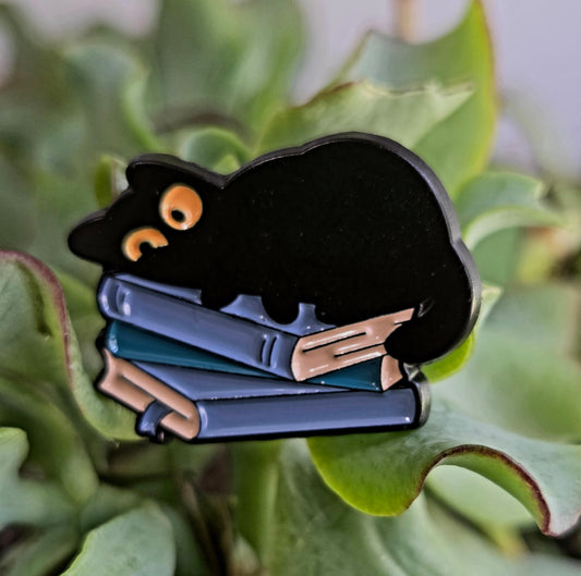 Black Cat Book Stack PIn