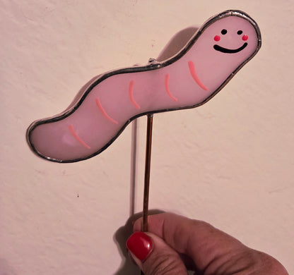 Wormie Stained Glass Plant Stake