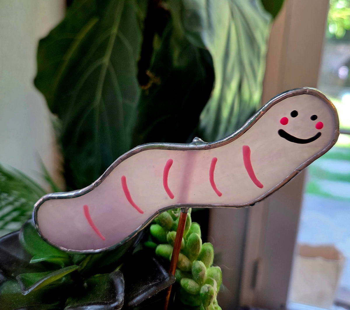 Wormie Stained Glass Plant Stake