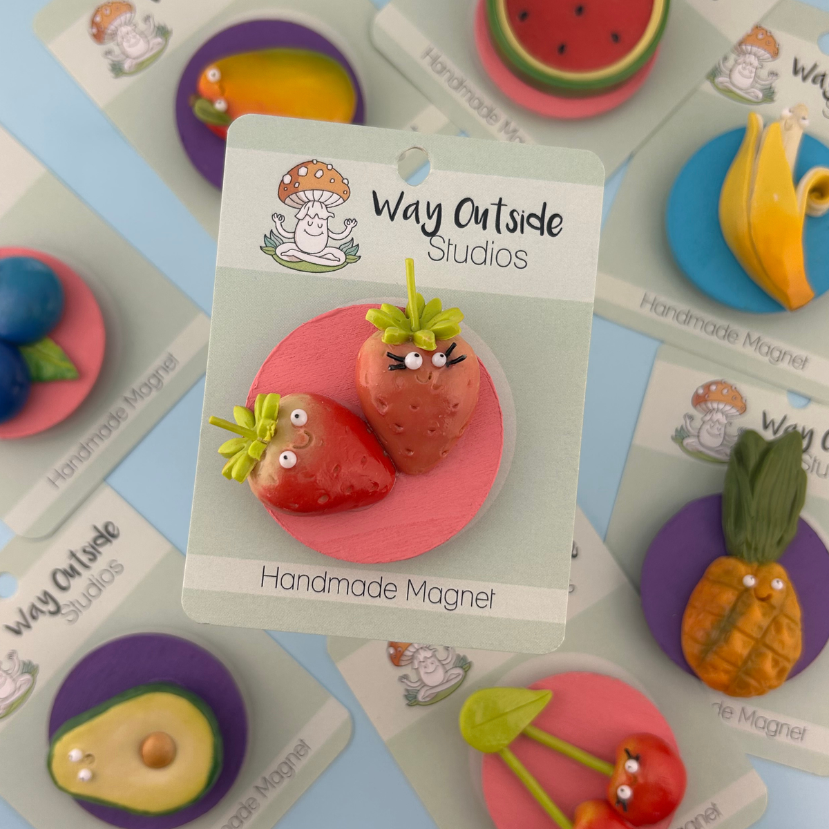 Strawberry Food Magnet – Handmade Clay Fruit Fridge Friend
