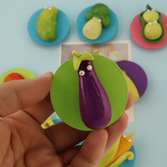 Eggplant Food Magnet – Handmade Clay Fridge Friend