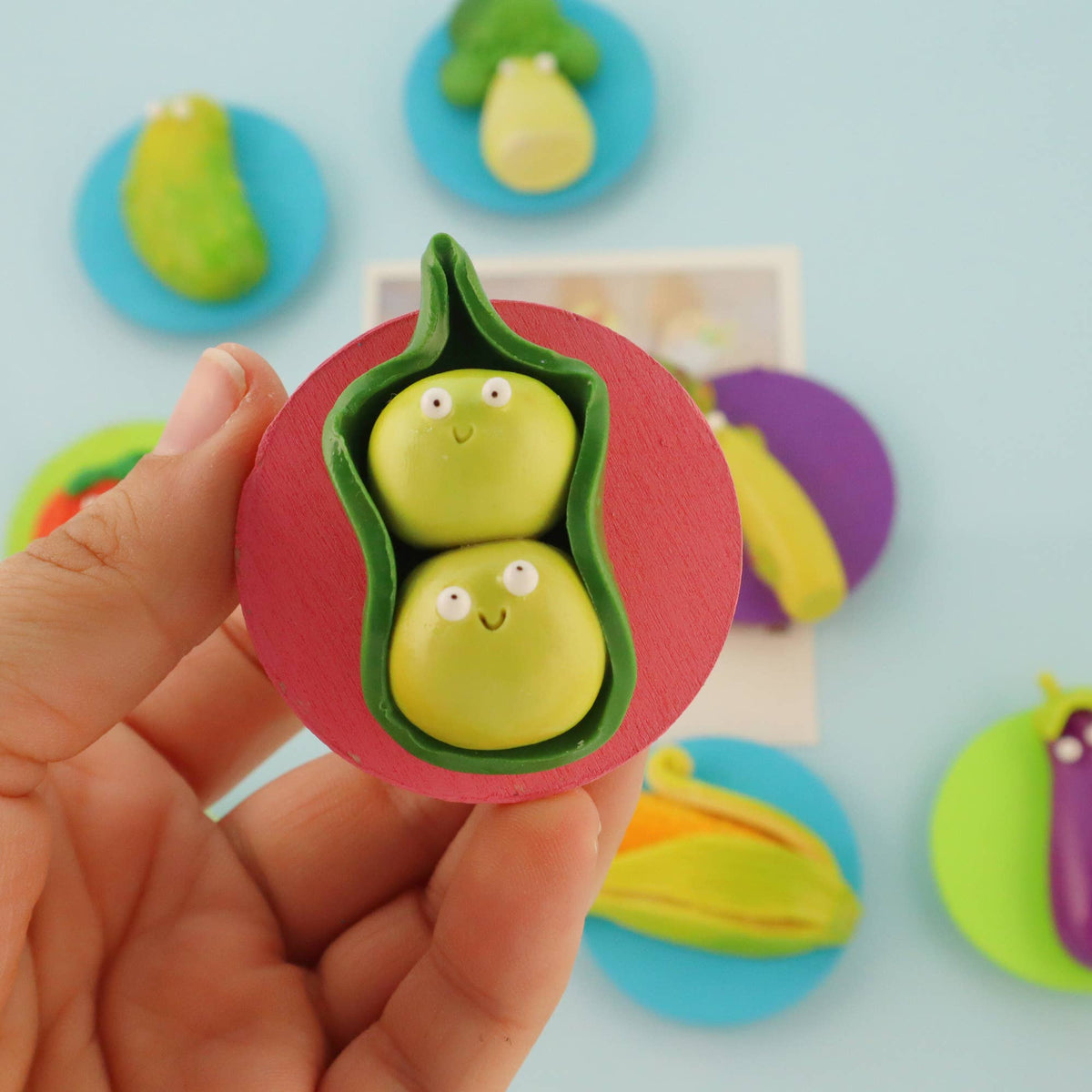 Pea Pod Food Magnet – Handmade Clay Fridge Friend