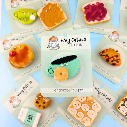 Coffee & Donut Food Magnet – Handmade Clay