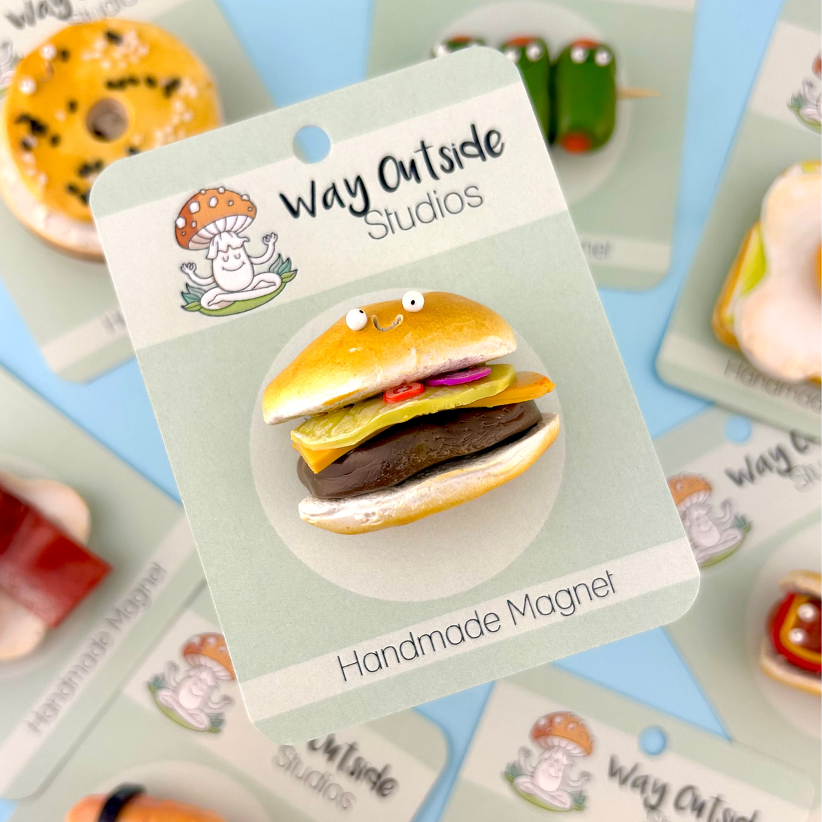 Cheeseburger Food Magnet – Handmade Clay Fridge Friend