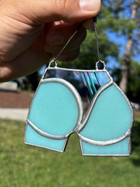 Juicy Butt Stained Glass (celeste cheeks+ clear/black iridescent thong)
