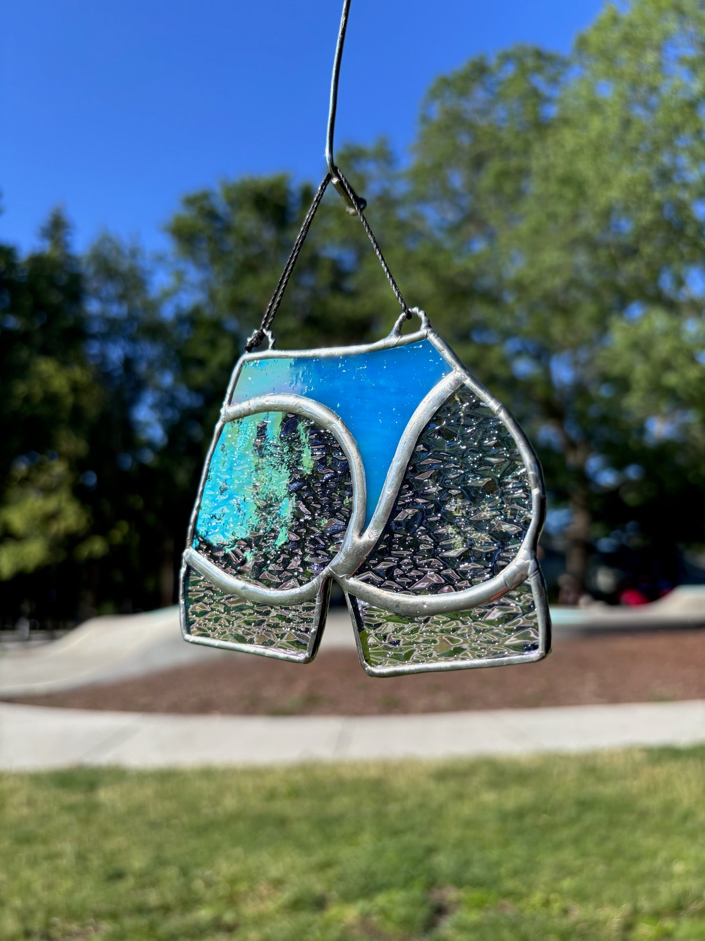 Juicy Butt Stained Glass (iridescent clear cheeks + iridescent blue teal thong)