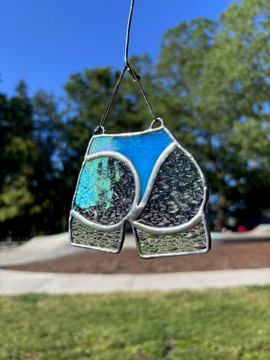 Juicy Butt Stained Glass (iridescent clear cheeks + iridescent blue teal thong)