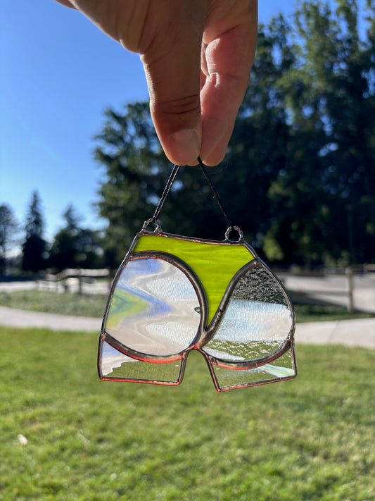Juicy Butt Stained Glass (clear+blue+green cheeks with lime thong)