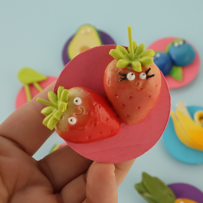 Strawberry Food Magnet – Handmade Clay Fruit Fridge Friend