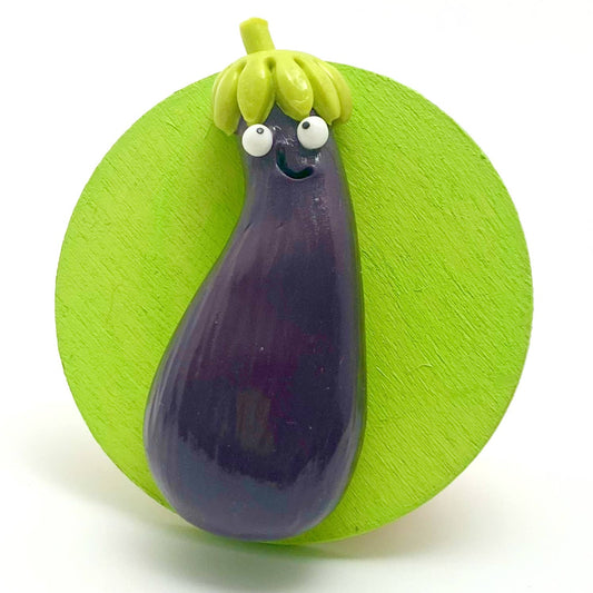 Eggplant Food Magnet – Handmade Clay Fridge Friend