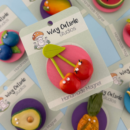Cherry Food Magnet – Handmade Clay Fruit Fridge Friend